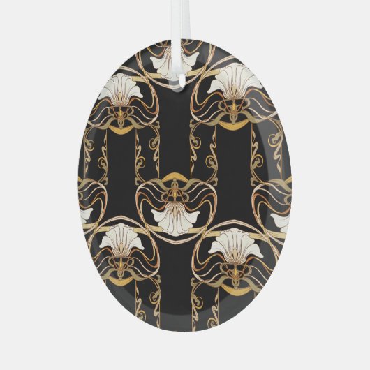 Art Nouveau: Goud Zwart Glas Ornament (Voorkant links)