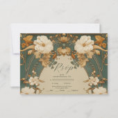 Art Nouveau Gouden Botanische Boog Huwelijk RSVP Kaartje (Voorkant)