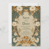 Art Nouveau Gouden Botanische Boog Huwelijk Save The Date (Voorkant)