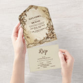 Art Nouveau Gouden Botanische Huwelijk All In One Uitnodiging (Afscheurbaar)