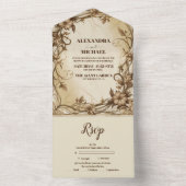 Art Nouveau Gouden Botanische Huwelijk All In One Uitnodiging (Binnen)