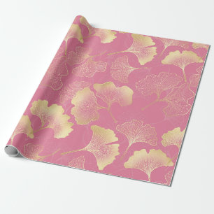 Art Nouveau Gouden Ginkgo Blad Blush Patroon Cadeaupapier