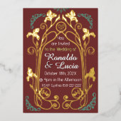 Art Nouveau Gouden Groene Botanische Uitnodiging (Voorkant)