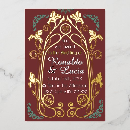 Art Nouveau Gouden Groene Botanische Uitnodiging (Voorkant)