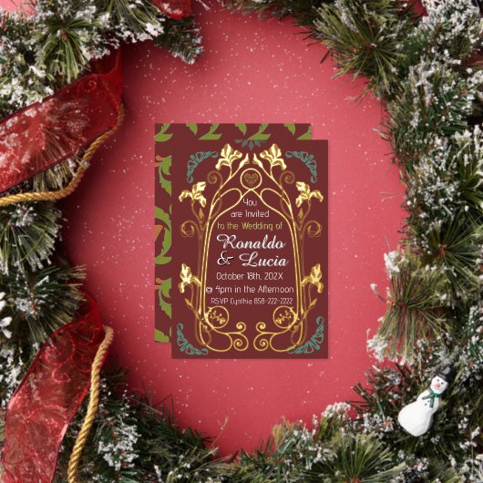 Art Nouveau Gouden Groene Botanische Uitnodiging (Insitu)