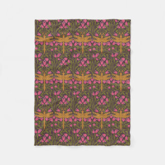 Art Nouveau gouden libel roze bloempatroon Fleece Deken