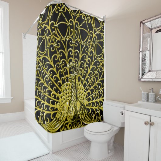 Art Nouveau gouden pauw Douchegordijn (In situ)