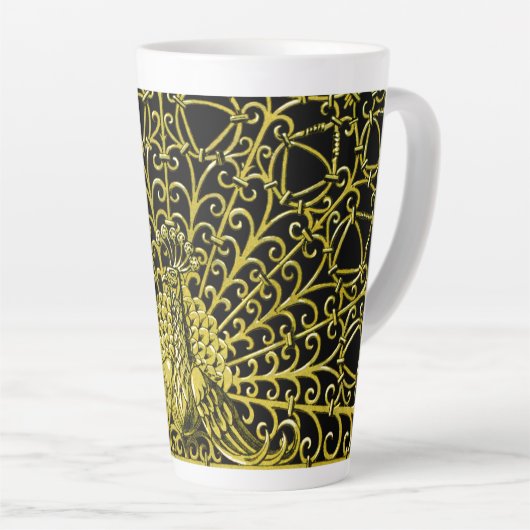 Art Nouveau gouden pauw Latte Mok (Rechterhoek)