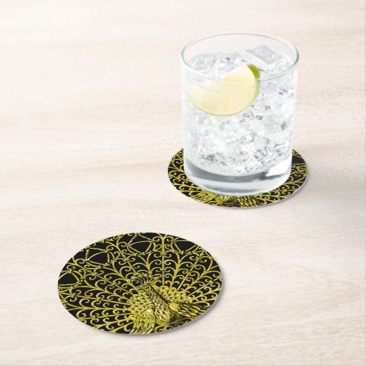 Art Nouveau gouden pauw Ronde Kartonnen Onderzetter (Insitu)
