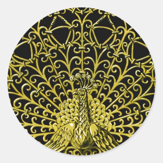 Art Nouveau gouden pauw Ronde Sticker (Voorkant)