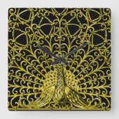 Art Nouveau gouden pauw Vierkante Klok (Voorkant)