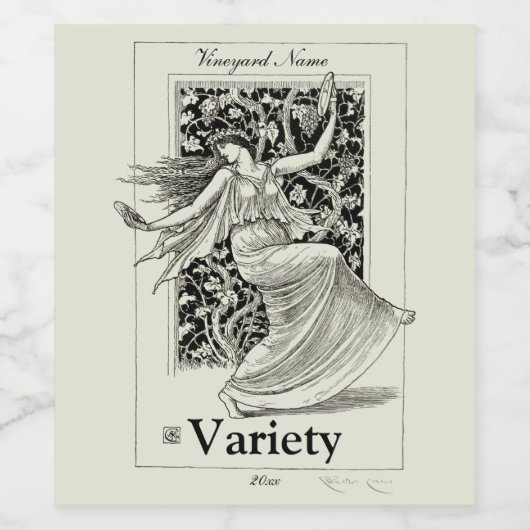 Art Nouveau Grape Vine Woman van Walt Crane Wijn Etiket (Enkel label)