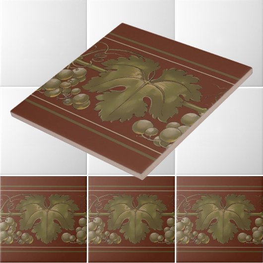 Art Nouveau Grapes on Grapevine Frieze Pattern Tegeltje