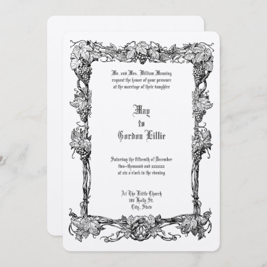  Art Nouveau Grapevine Border Wedding Kaart (Voorkant / Achterkant)