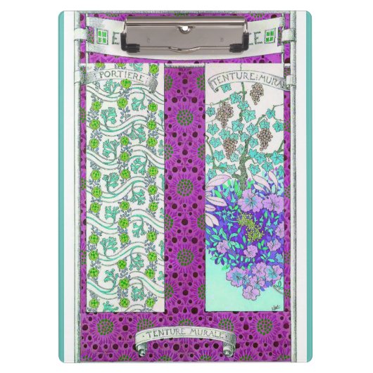 Art nouveau Grapevine florale paarse blauwgroen Klembord (Voorkant)