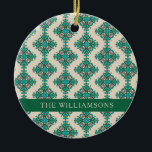 Art Nouveau Green - aangepast Keramisch Ornament<br><div class="desc">Kunst Nieuwe Tegel Patroon in Groen en Blauw Aangepast Kerst Keramisch Ornament</div>