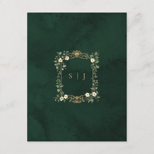 Art Nouveau Green and Gold Wedding QR Details Informatiekaartje (Achterkant)