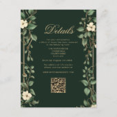 Art Nouveau Green and Gold Wedding QR Details Informatiekaartje (Voorkant)