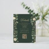 Art Nouveau Green and Gold Wedding QR Details Informatiekaartje (Staand voorkant)
