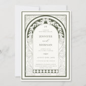 Art Nouveau Green Arch Bruiloft Kaart (Voorkant)