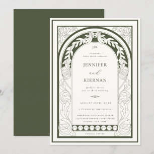 Art Nouveau Green Arch Bruiloft Kaart