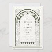 Art Nouveau Green Arch Bruiloft Kaart (Voorkant)