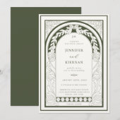 Art Nouveau Green Arch Bruiloft Kaart (Voorkant / Achterkant)