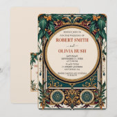 Art Nouveau Green Gold Vintage Wedding  Kaart (Voorkant / Achterkant)