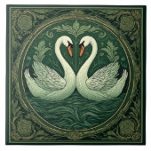 Art Nouveau Green Swan Lover Couples Ethereal Lake Tegeltje (Voorkant)