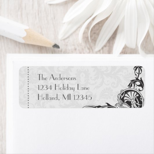 Art Nouveau Grey Damask Return-adreslabels Etiket (Insitu)