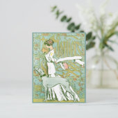 Art Nouveau Greyhound en Lady with Flower Briefkaart (Staand voorkant)