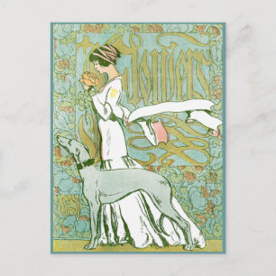 Art Nouveau Greyhound en Lady with Flower Briefkaart