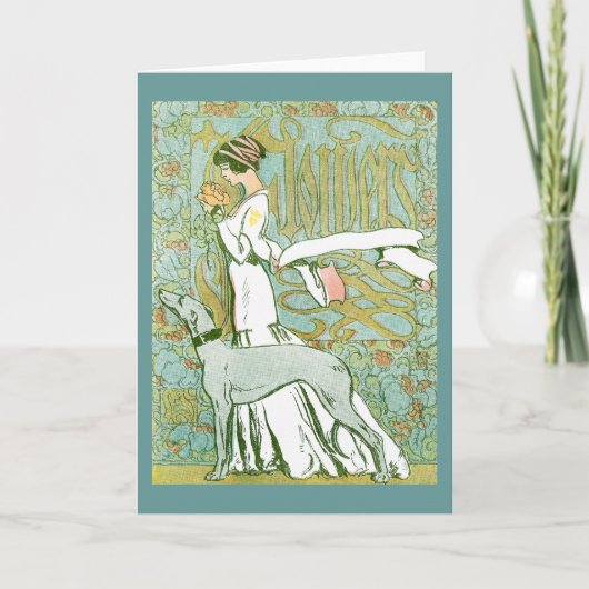 Art Nouveau Greyhound en Lady with Flower Kaart (Voorkant)