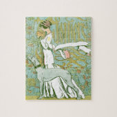 Art Nouveau Greyhound en Lady with Flower Legpuzzel (Verticaal)