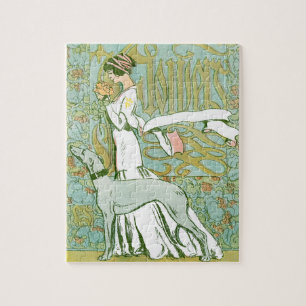Art Nouveau Greyhound en Lady with Flower Legpuzzel