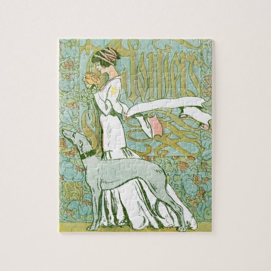 Art Nouveau Greyhound en Lady with Flower Legpuzzel (Verticaal)