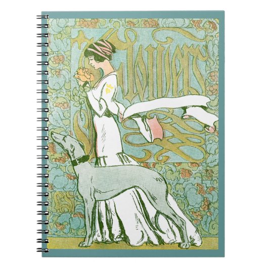 Art Nouveau Greyhound en Lady with Flower Notitieboek (Voorkant)