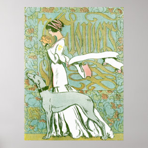 Art Nouveau Greyhound en Lady with Flower Poster