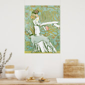 Art Nouveau Greyhound en Lady with Flower Poster (Keuken)