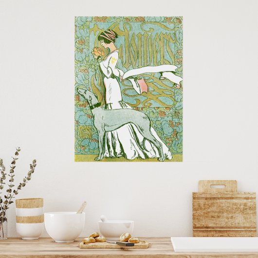 Art Nouveau Greyhound en Lady with Flower Poster (Keuken)