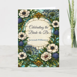 Art Nouveau Groen Blauw Glas in Lood Bruiloftsuitn Kaart