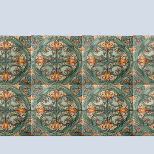 Art Nouveau Groen Bloemen Motief Tegeltje