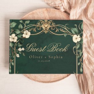 Art Nouveau groene en gouden trouwantiek Gastenboek