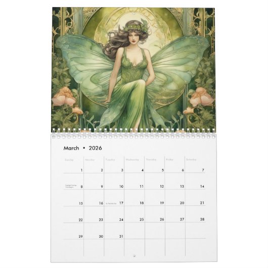  Art Nouveau Groene Fairy Fantasy Fae Vrouwen Kalender (Mar 2026)