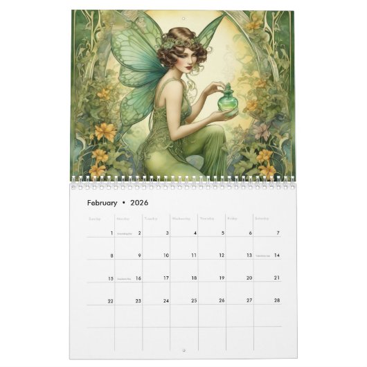  Art Nouveau Groene Fairy Fantasy Fae Vrouwen Kalender (Feb 2026)
