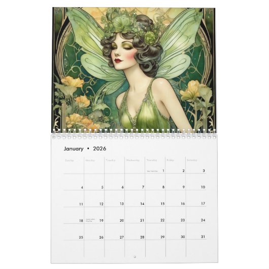  Art Nouveau Groene Fairy Fantasy Fae Vrouwen Kalender (Jan 2026)