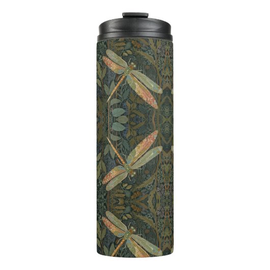 Art nouveau groene gouden libel thermosbeker (Voorkant)