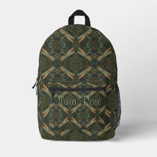 Art nouveau groene gouden Libelle Bedrukte Rugzak