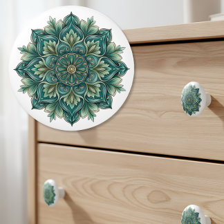 Art Nouveau Groene Medaillon Keramische Knop