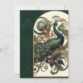 Art Nouveau Groene Smaragd  Peacock Bruiloft Kaart (Achterkant)